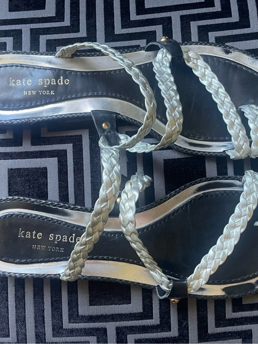 kate spade metallic silver braided slide sandals